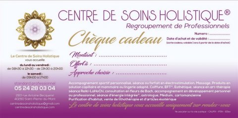 carte-cadeau massage - Centre de Soins Holistique - Mont-de-Marsan